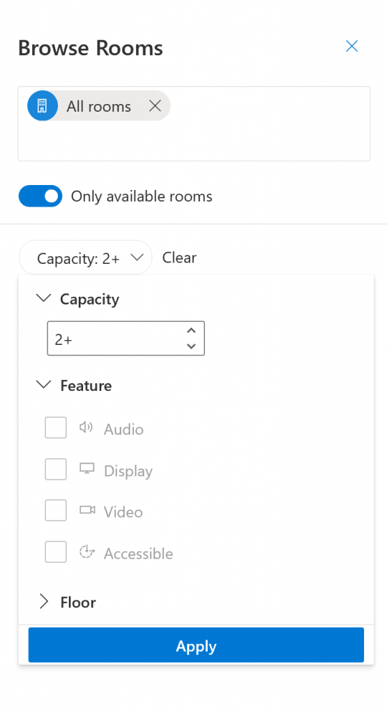 Browse rooms with filter dialog