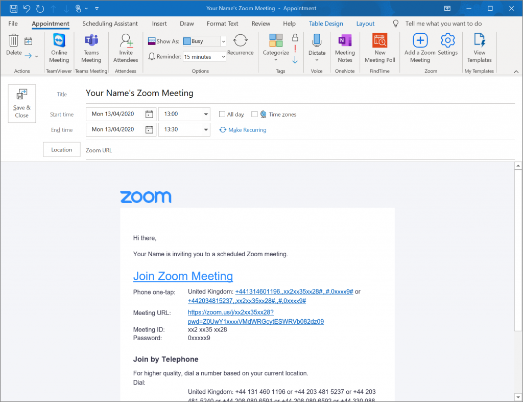 create zoom meeting outlook