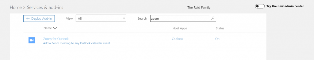 Add-In Shown in Old Admin Center