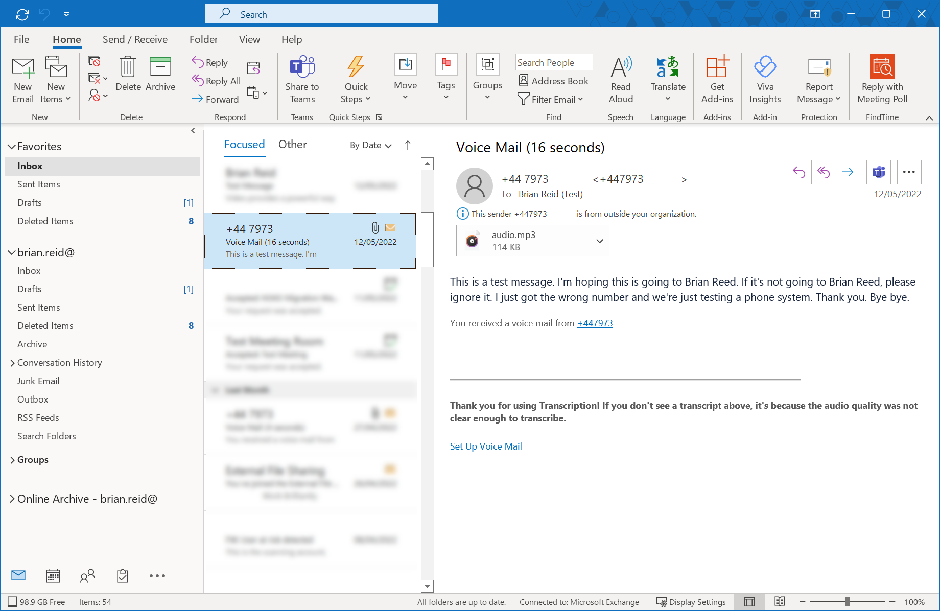 Fixing The Display Of Voicemail In Outlook Brian Reid Microsoft 365 