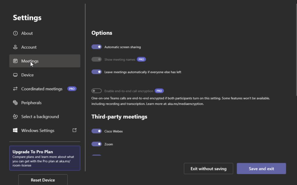 Teams Room console in Basic mode