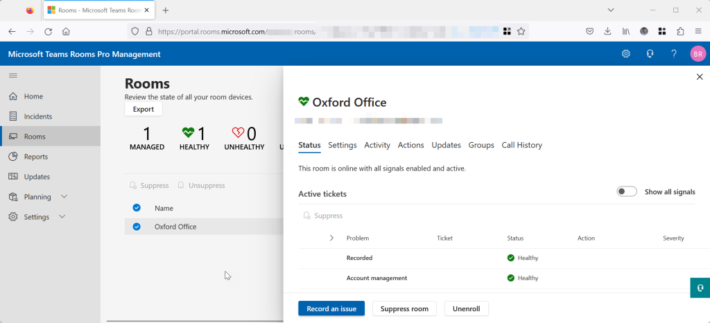 The newly managed rooms are shown in a screenshot of the Pro Management Portal